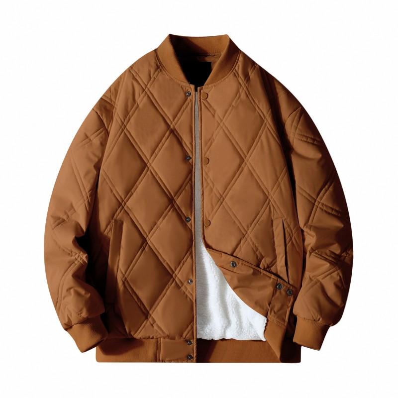 

Winter Diamond Checker Brand Lamb Wool Warm Cotton-padded Jacket Men Harbor Style Casual Baseball Collar Jacket M коричневый