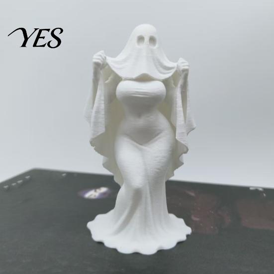 Dark Style Halloween Ornament 3D Printed Ghost Bride Statue Ornament, Female Figure Sculpture with Decor Stable Base, Decorative Minimalist
