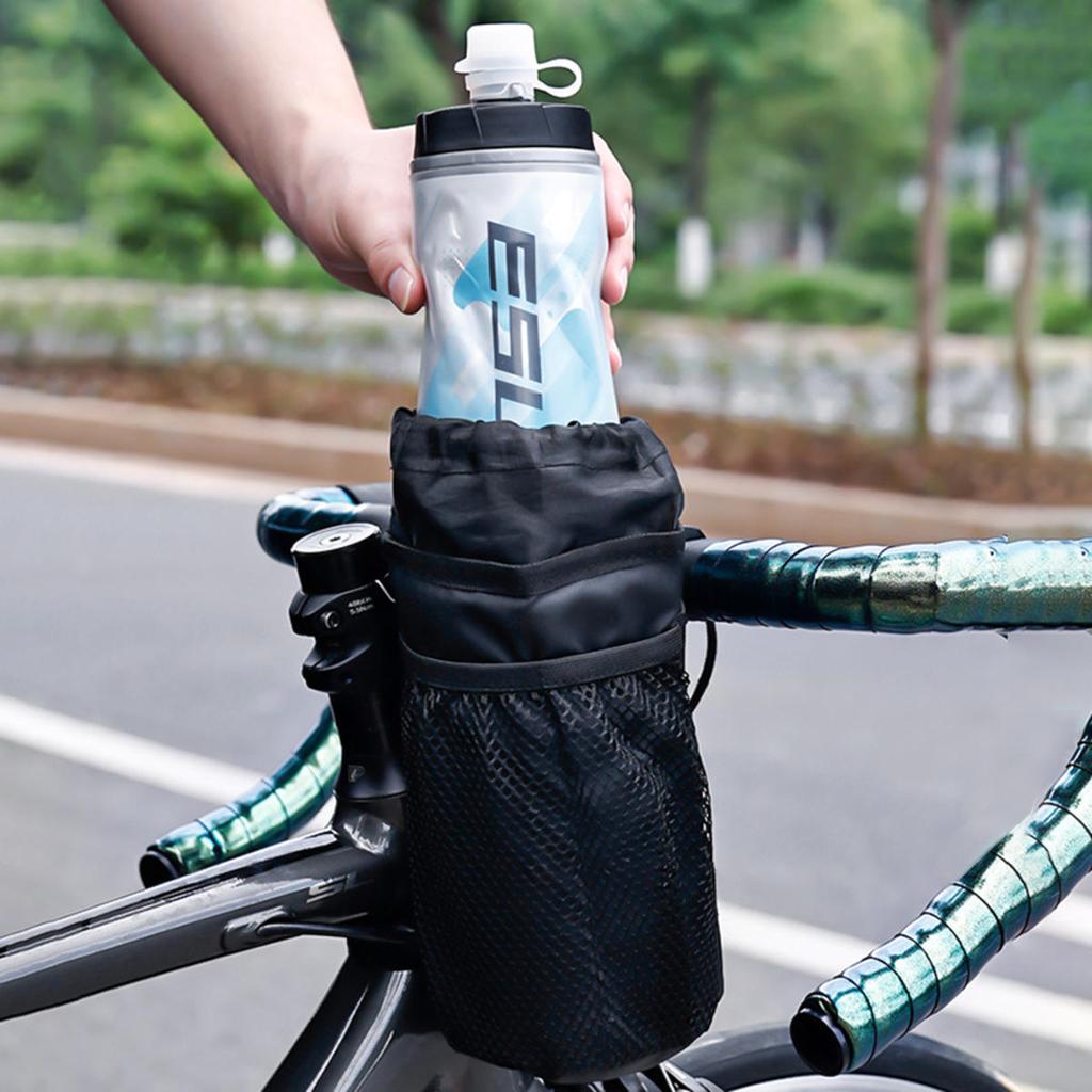 Bicycle Bag Bike Bottle Holder Handlebar Stem Thermal Bag with Mesh Pocket Coffee Cup Holders Cycling Water Bottle Carrier Bag