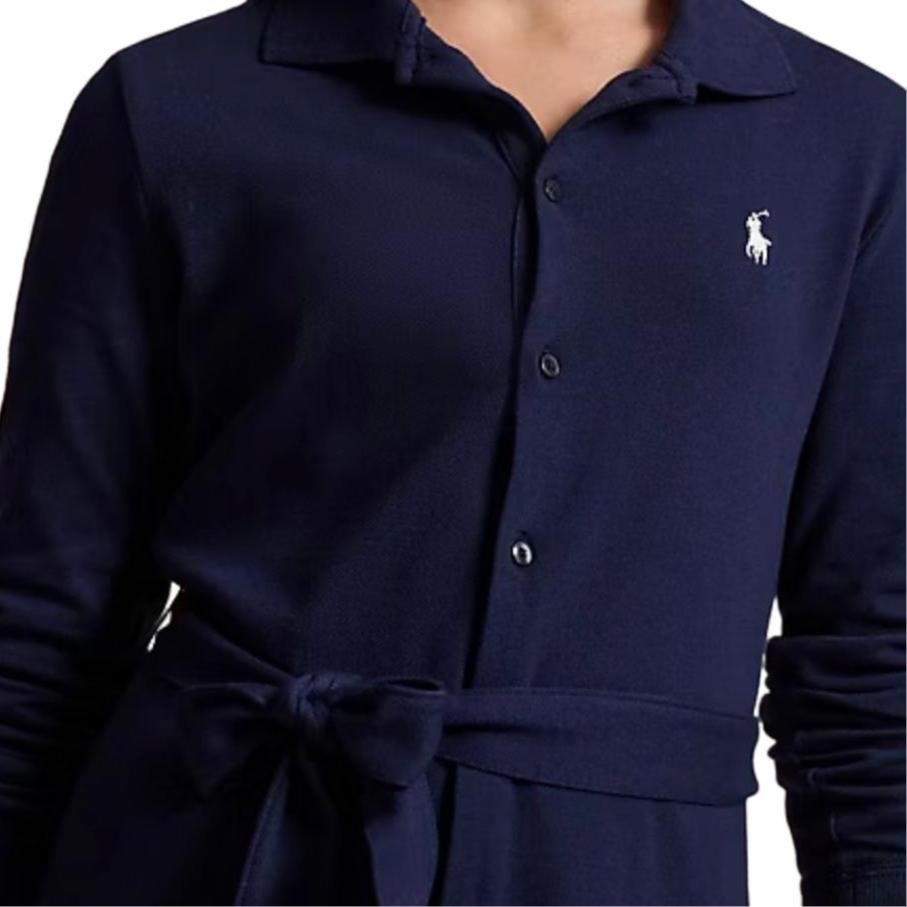 Polo Ralph Lauren Dress Solid Color Logo Embroidery Single-Breasted Long Sleeve Kids dresses Blue 313951066-001