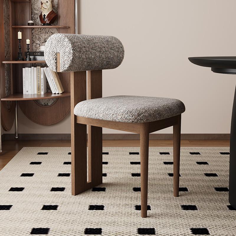 Nordic Solid Wood Dining Chair with Upholstered Soft Backrest - Cotton & Linen Fabric, Designer Style for Home or Cafe Use