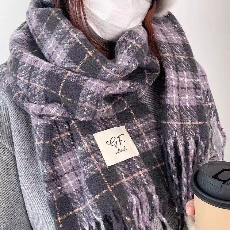 Plaid scarf women's winter high-end sense autumn and winter Korean version of the new imitation cashmere shawl thickened warm knitted scarf men