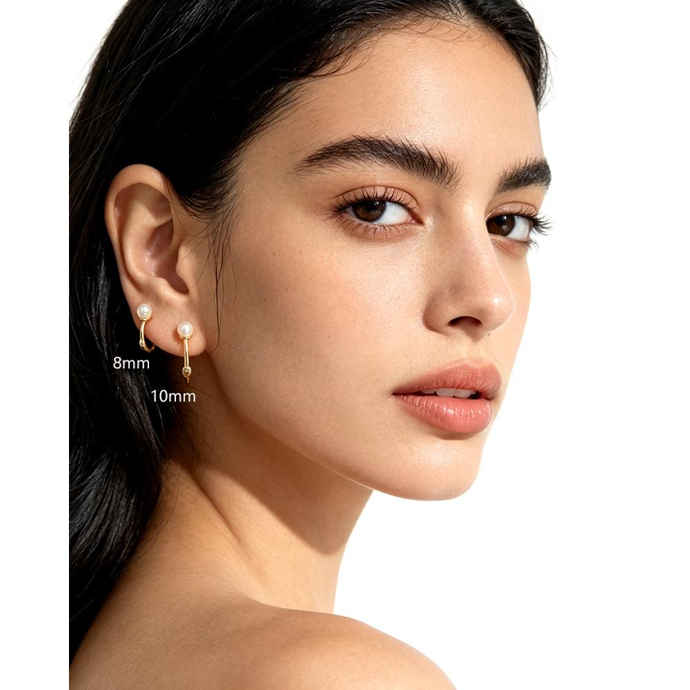 Factory 925 Sterling Silver Pearl Hoop Earring for Women Minimalist Versatile Daily Wear Stackable Earring Jewelry