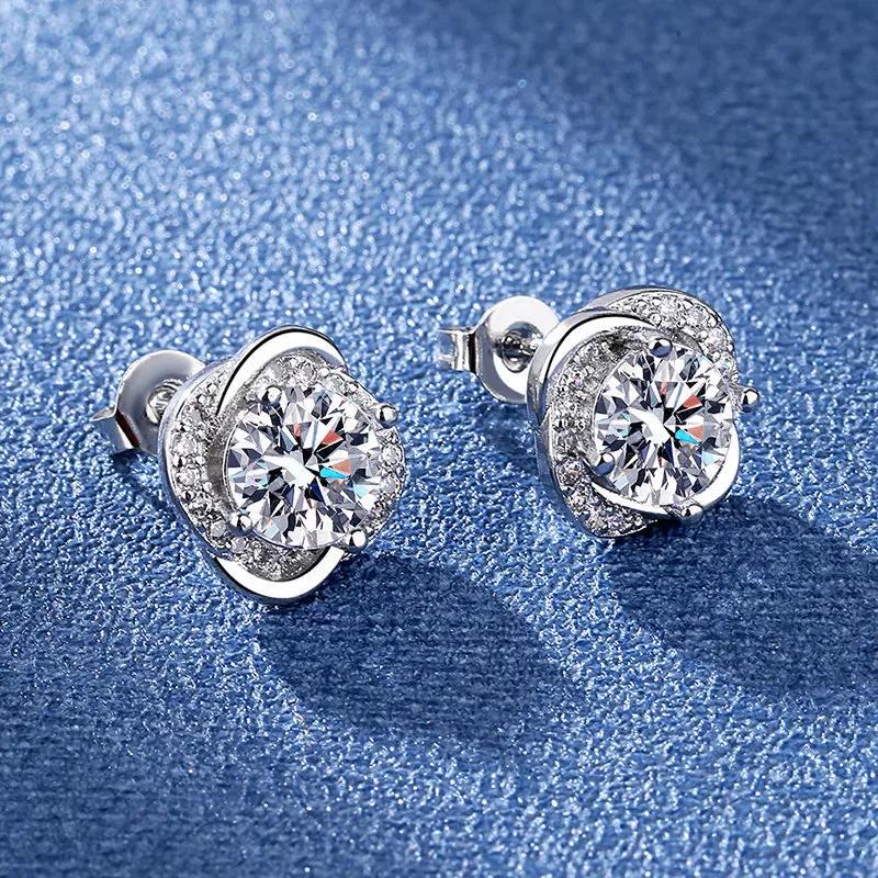 925 Silver Zircon Round Bead Threaded Stud Earrings, Women's Screw Twist-off Stud Earrings, Simple and Fashion