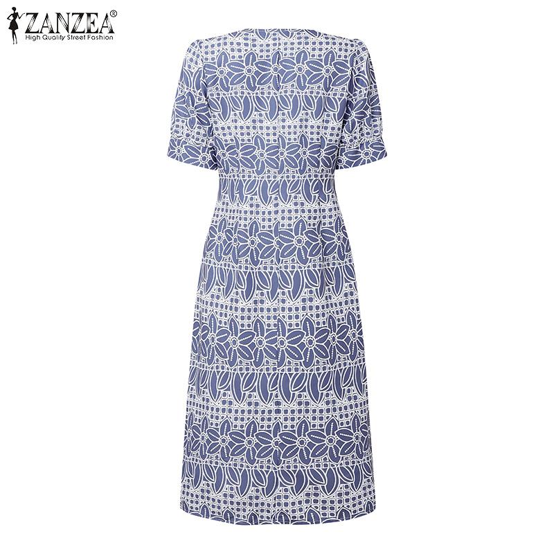 ZANZEA Women Print Casual V-Neck Summer Short Sleeve Dress