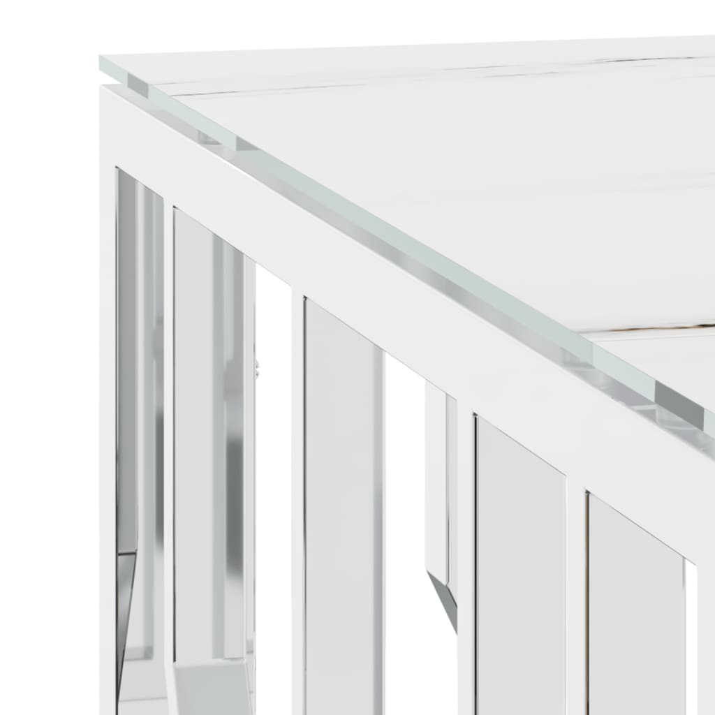 Coffee Table, Silver, 80x80x40 Cm, Stainless Steel and Glass