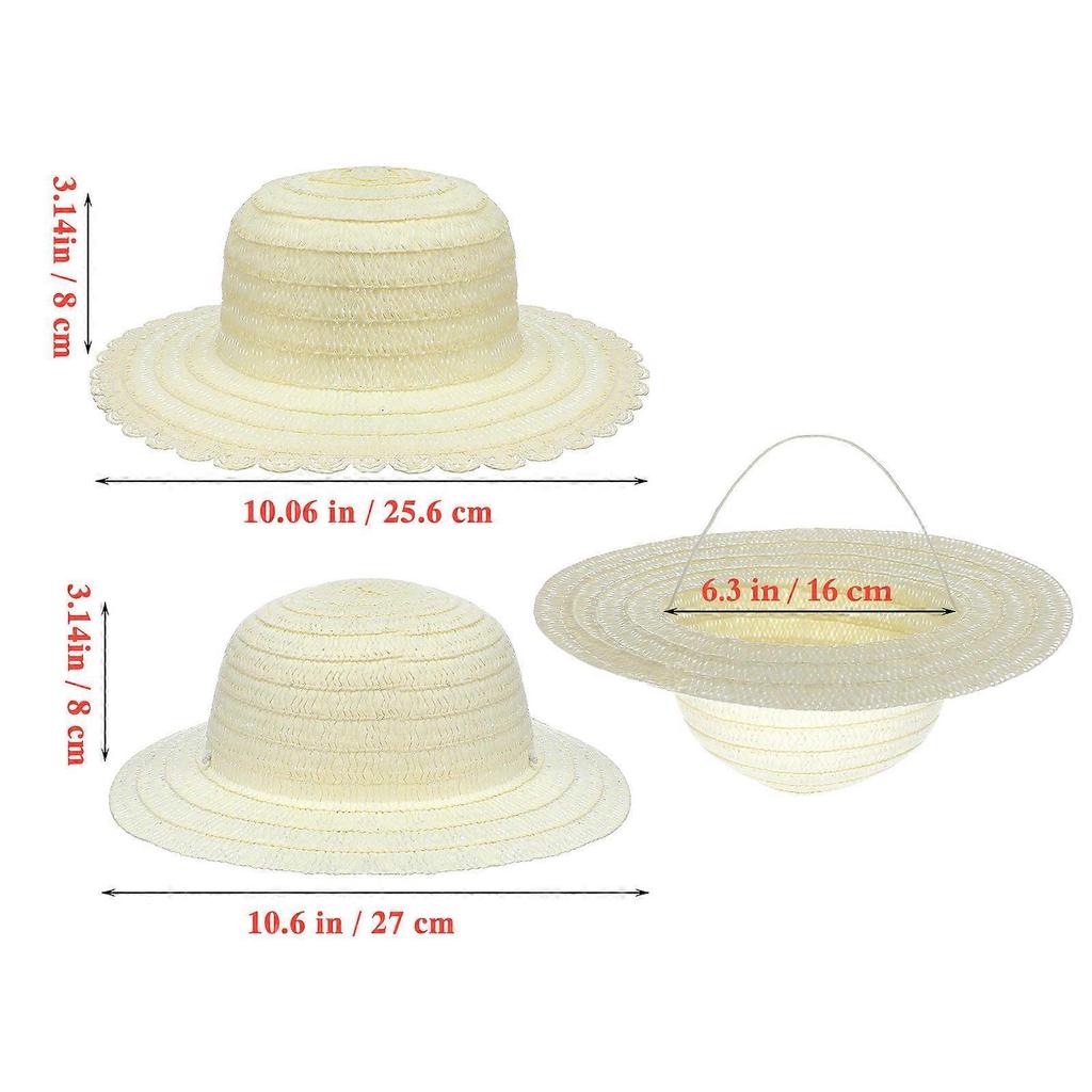 24Pcs Kids Plain Straw Hats For School Events Round Sun Protection DIY Crafts And Painting Kit less