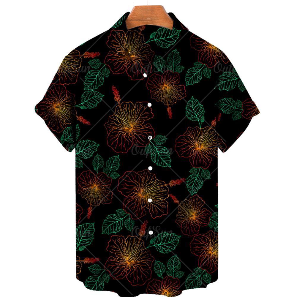 Men's casual shirt plant printed summer clothing Hawaiian short sleeved 2026 medieval vintage beach vacation top
