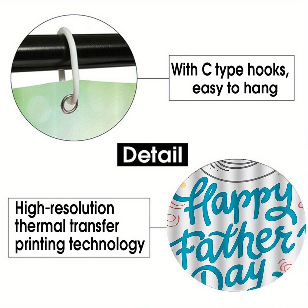 Father'S Day Decorative Shower Curtain Bathroom Set - Machine Washable, With 12 Hooks, Including Toilet Seat Cover And Bathtub