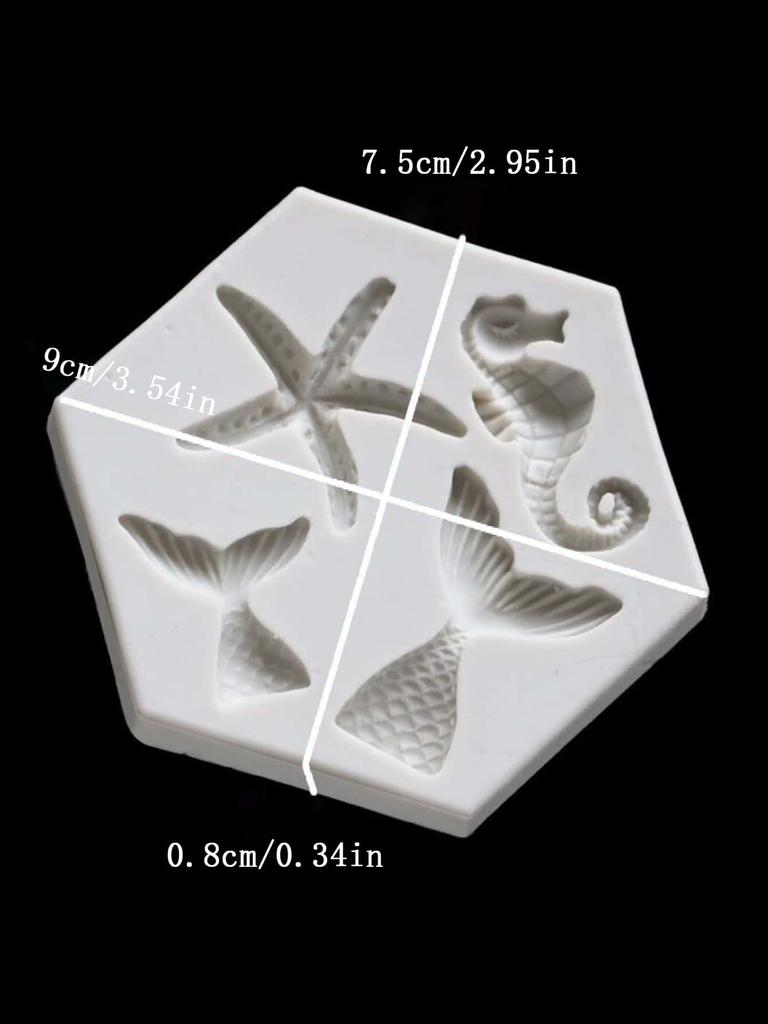 1pc-DIY Baked Large and Small Fish Tail, Sea Star, Seahorse Liquid Silicone Mold