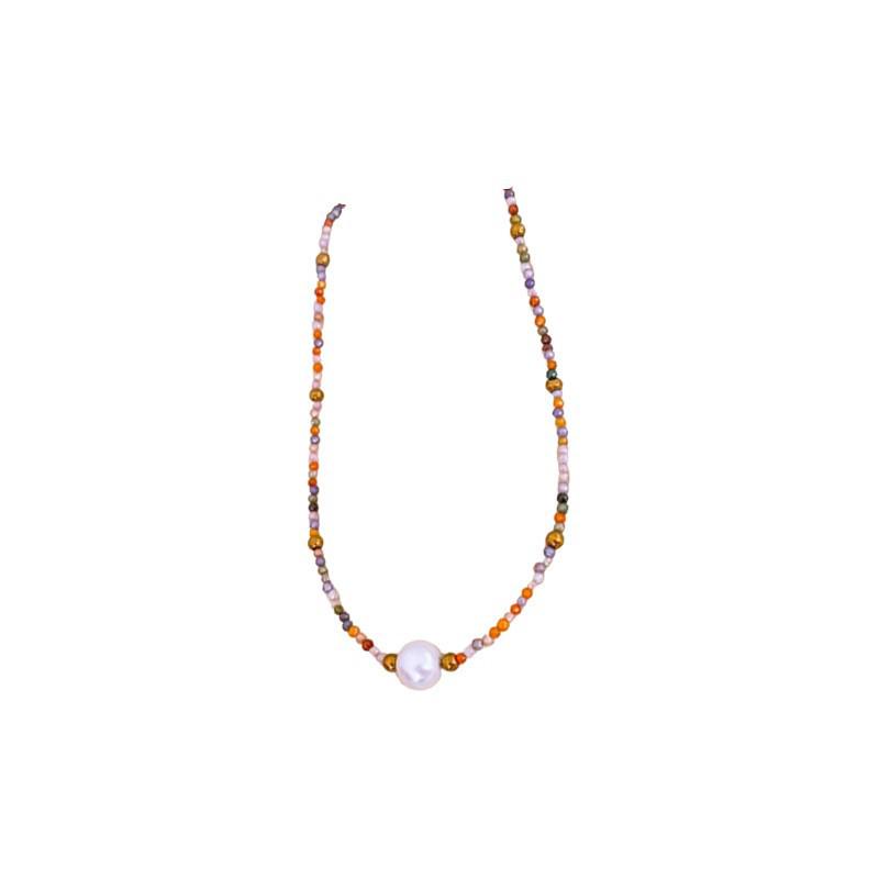 Dopamine Ethnic Retro Beaded Colorful Pearl Choker Necklace - Niche High-End Fashion