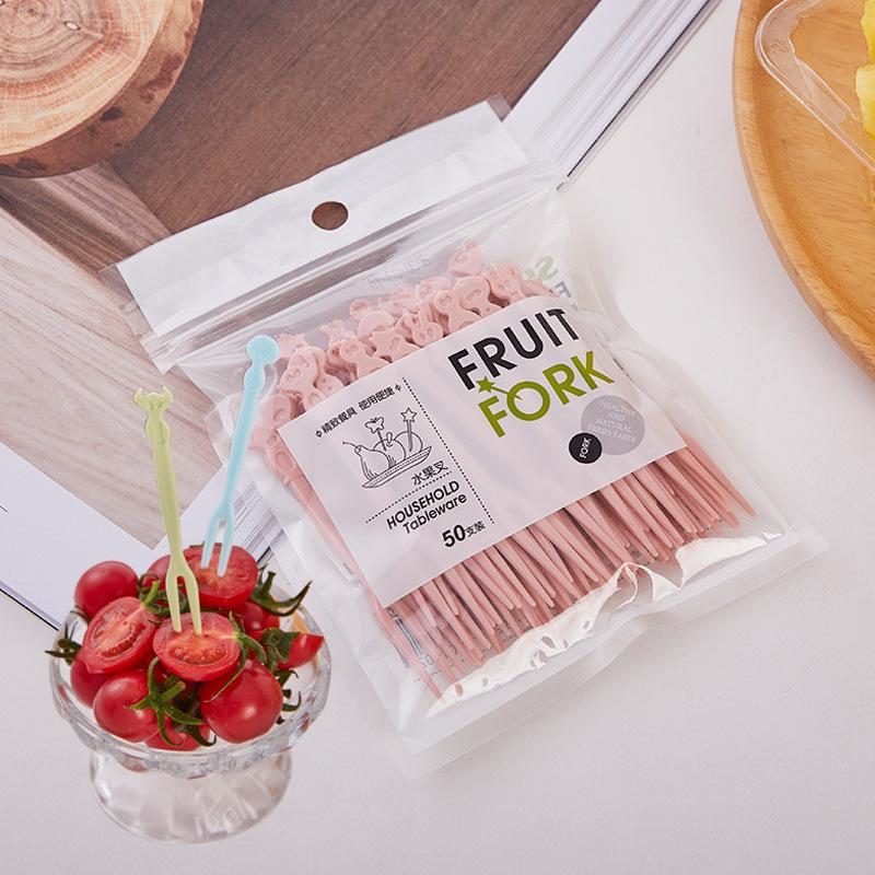 50pcs Disposable Fruit Forks Creative Cute Plastic Cutlery for Home Cake Salad Dessert