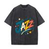 Urban Jazz Rhythm Lettering Design Vintage Distressed Washed Cotton Short Sleeve Streetwear Outfit