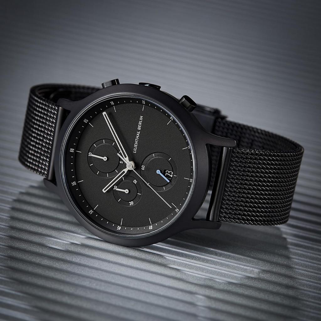 Lilianthal Berlin Men's Chronograph Watch with Date Display, Made In Germany, Model C01-102-B023C, Black