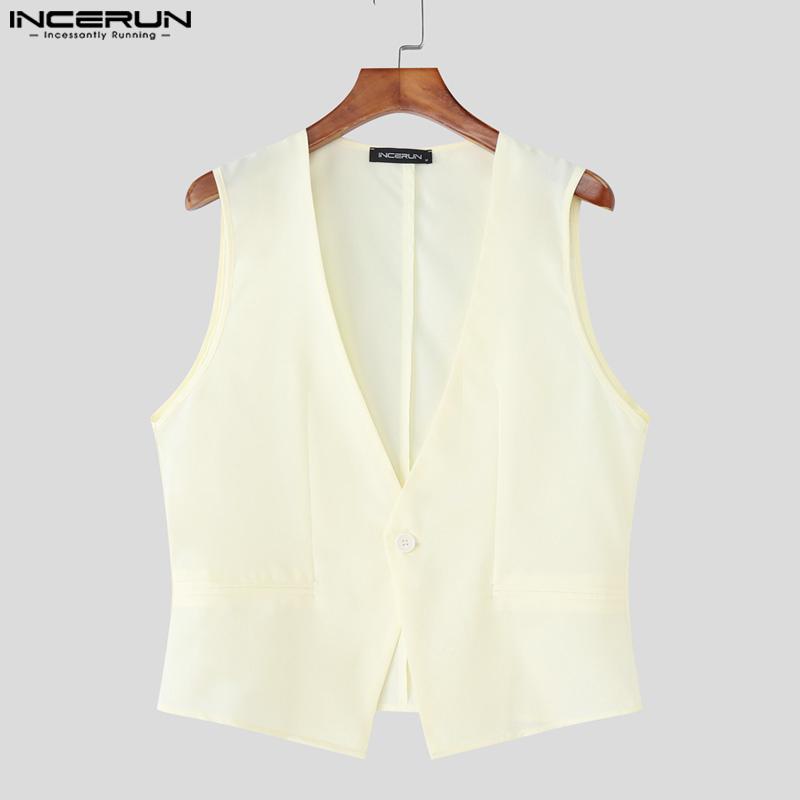 INCERUN Two Pieces Men Sleeveless Waistcoats Long Stitching Flare Pants Sets