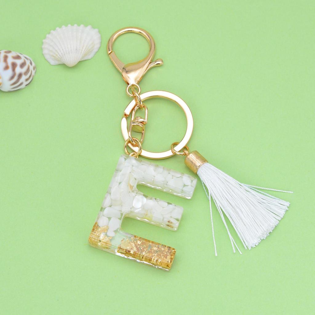 Trendy White Tassel Letter Keychain with Crystal Pendant