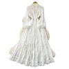 Retro court style bubble sleeve dress women's autumn hollow crochet cross collar design beautiful temperament long skirt
