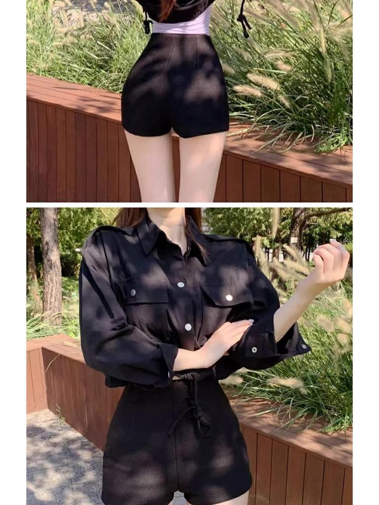 2023 Women's Woolen Black High-Waist A-Line Shorts: Autumn/Winter Slimming Casual Korean-Style Boot Shorts