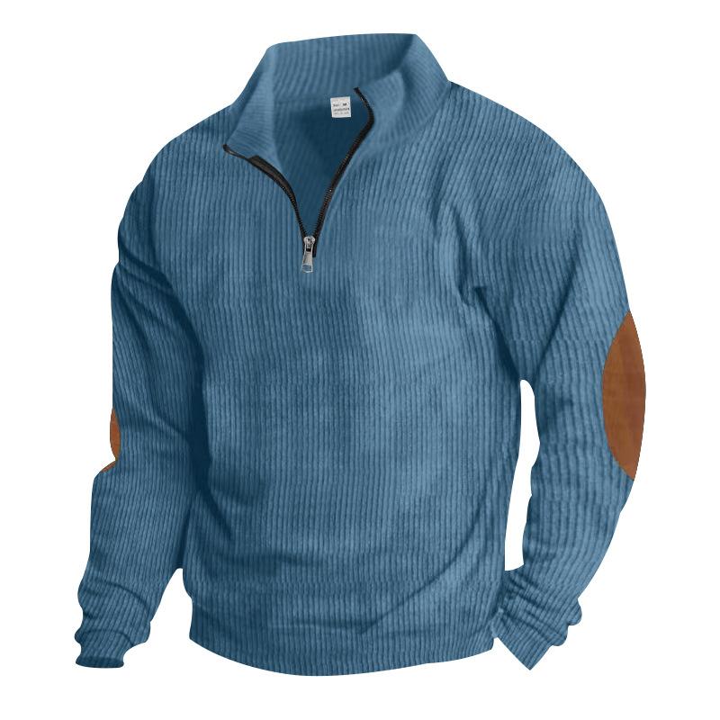 

New Solid-Colour Men s Half-Zip Corduroy Casual Stand-Up Collar Long-Sleeved Sweatshirt XXXL