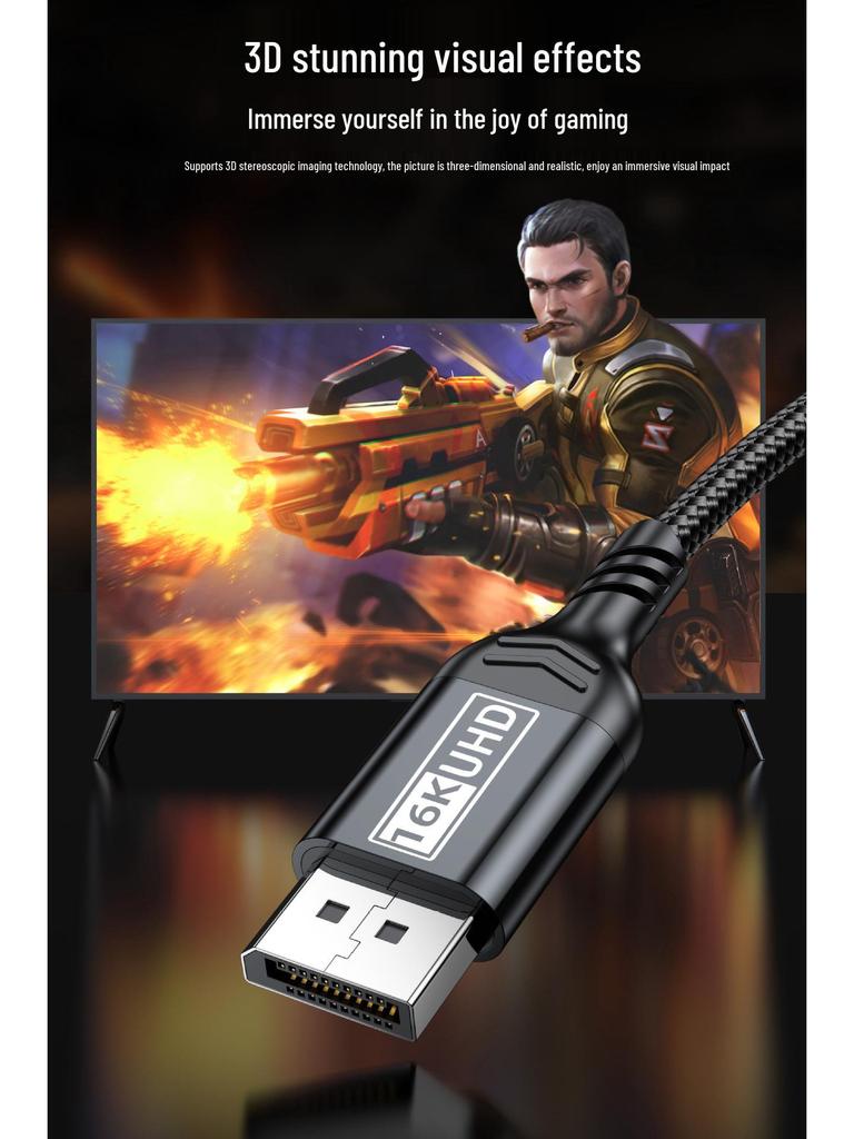 DP 2.1 Gaming Cable: 16K HD Video Cable Compatible with 8K/4K for Computer Graphics Card Display