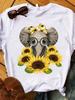 Cartoon Sunflower Elephant Print T Shirt Women Short Sleeve O Neck Loose Tshirt Summer Women Tee Shirt Tops Camisetas Mujer