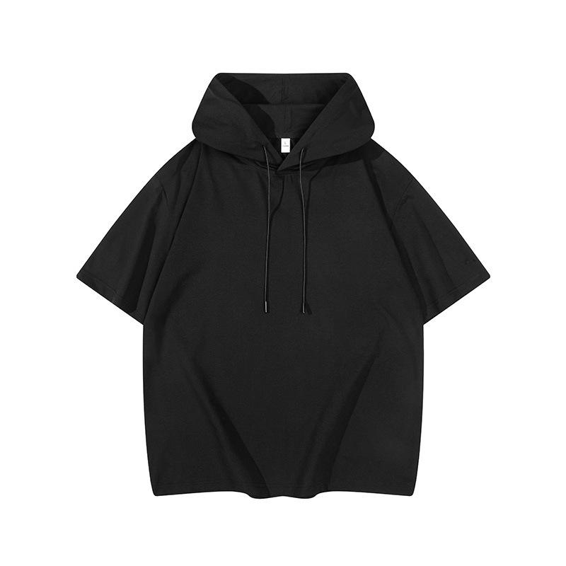 

Men Short Sleeve Hoodie T Shirt Crew Neck Solid Color Casual Loose Fit Streetwear Top S чёрный
