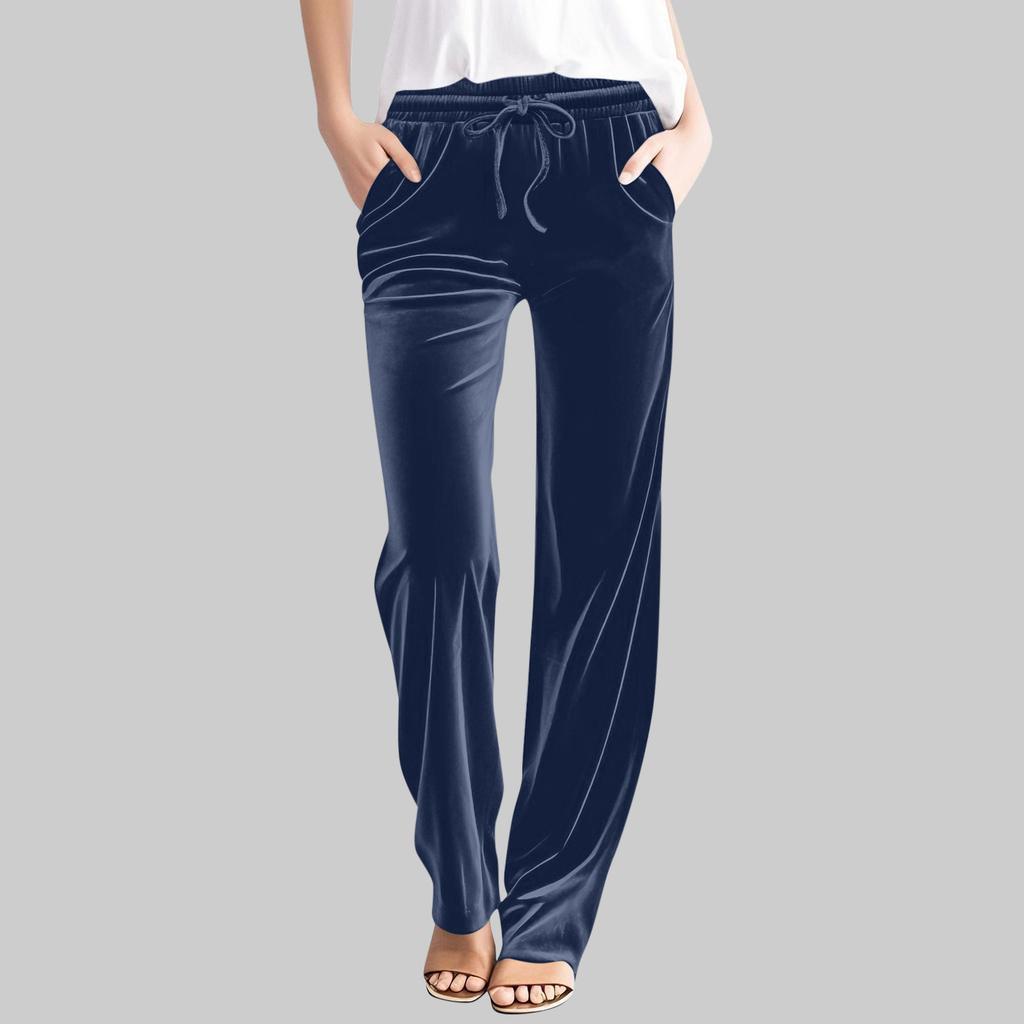 Women's Casual Solid-Color Pants High-Waisted Drawstring Trousers