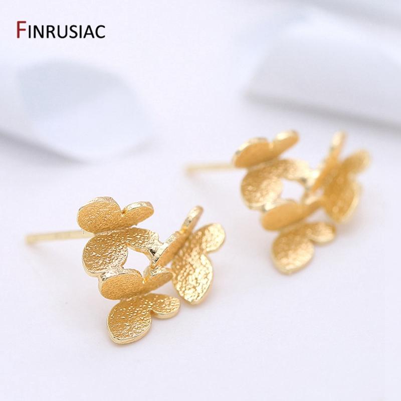 DIY Women Earrings Jewelry Findings Components Earring Making Supplies 14K Real Gold Plated Butterfly Post Earring with Ring
