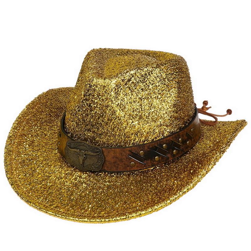 Glitzerndes Cowboyhut Unisex Westernstil Breiter Rand Fedora Hut für Party Festival Cosplay
