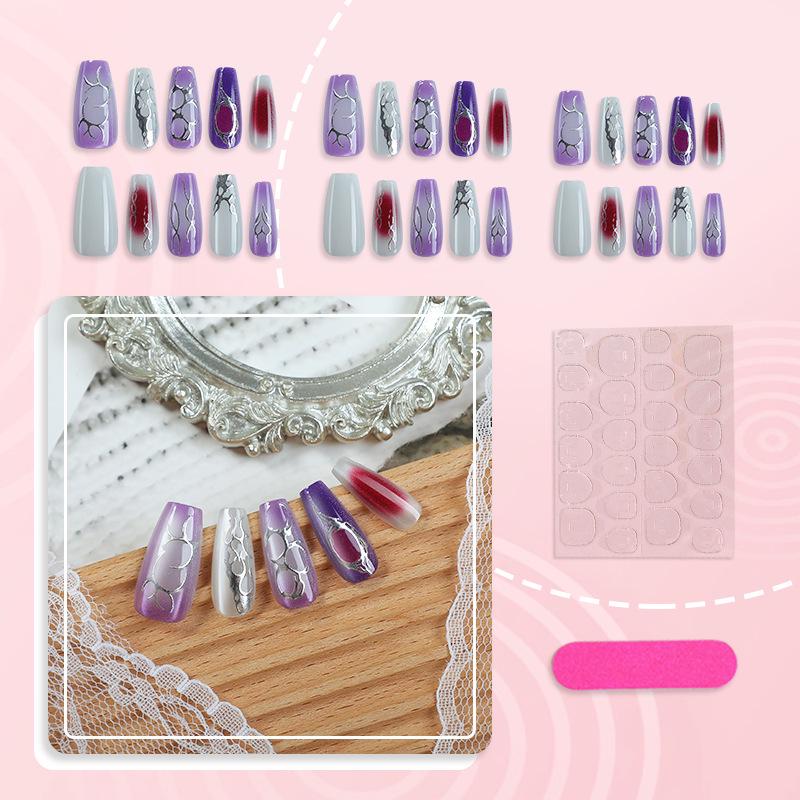 Rose Purple Hand-made Press-on Nails - Exquisite European American Design