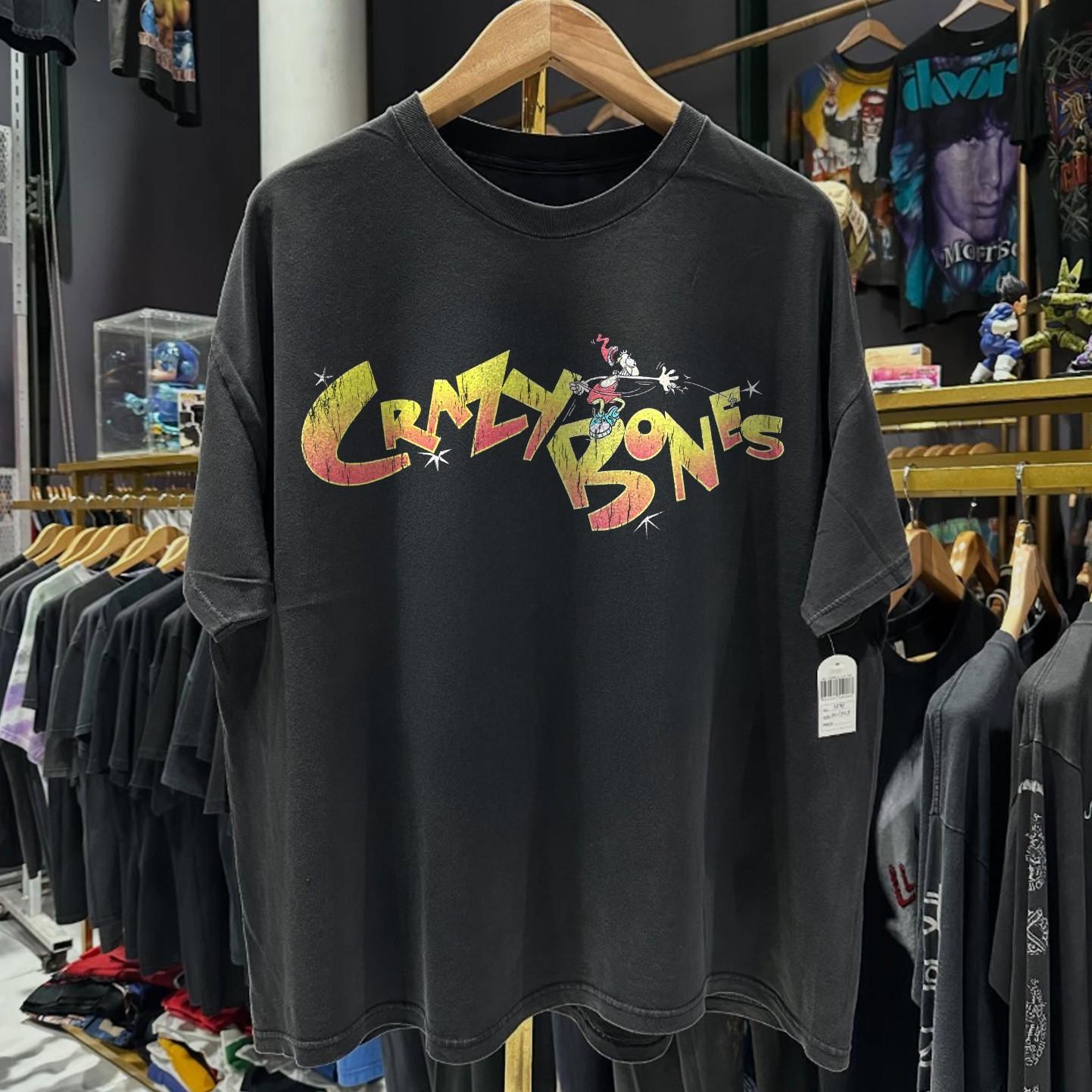 90s Crazy Bones Aged T-Shirt Black S 3XL