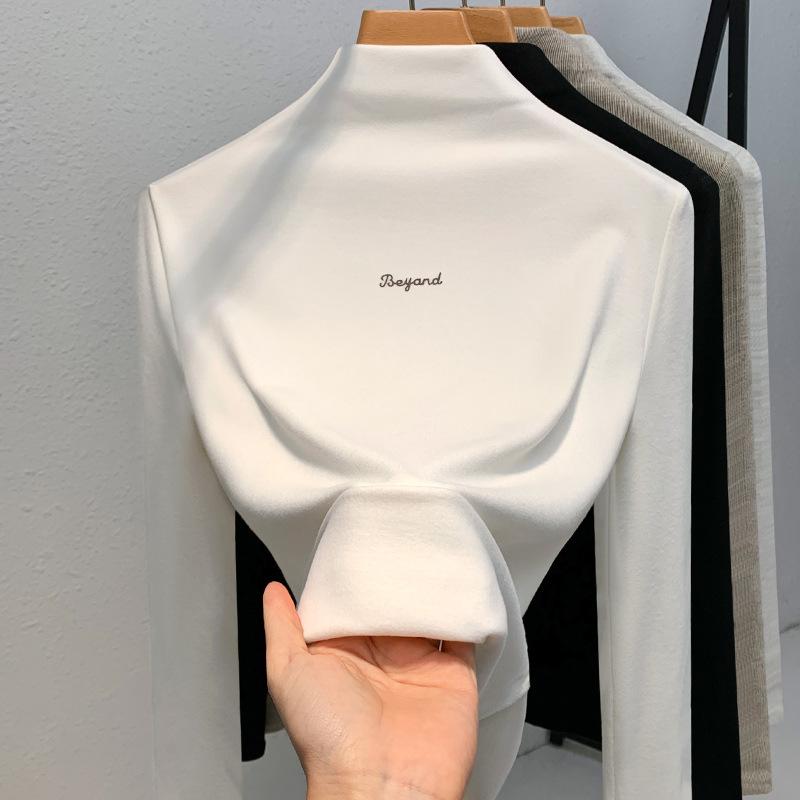 

Женская футболка из немецкого бархата со средним вырезом, новая женская однотонная футболка с длинными рукавами и надписями, термобелье с внутренней стороны талии 3XL