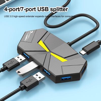 Concentrador USB 3.0 4 en 1, adaptador divisor múltiple de 4 puertos/7 puertos, estación de acoplamiento USB de alta velocidad para computadora portátil