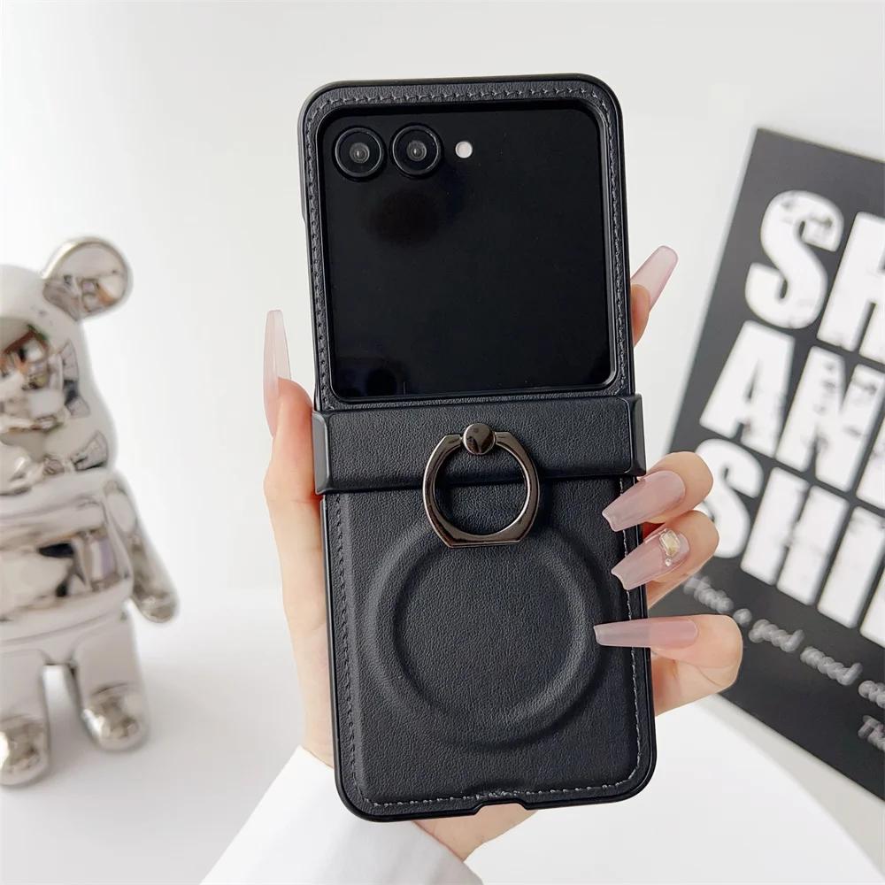 For Wireless Charging Magnetic Leather Phone Case for Motorola Razr 50 40 Ultra Moto Razr 60 50 Ring Hinge Protective Cover