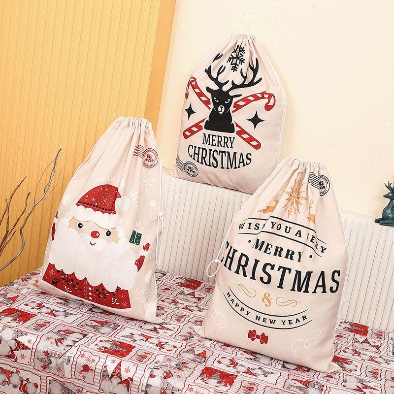 Canvas Christmas Bag, Santa Backpack Printed Closed Gift Bag, Christmas Backpack