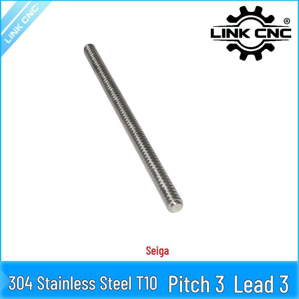 304 Stainless Steel Trapezoidal Lead Screw, T10, 3mm Pitch 100mm (1 piece)