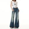 Spring Summer Thin Vintage Crease Retro Wash Craft Micro Flare Denim Pants For Women Casual Pants Oversize Denim Trousers