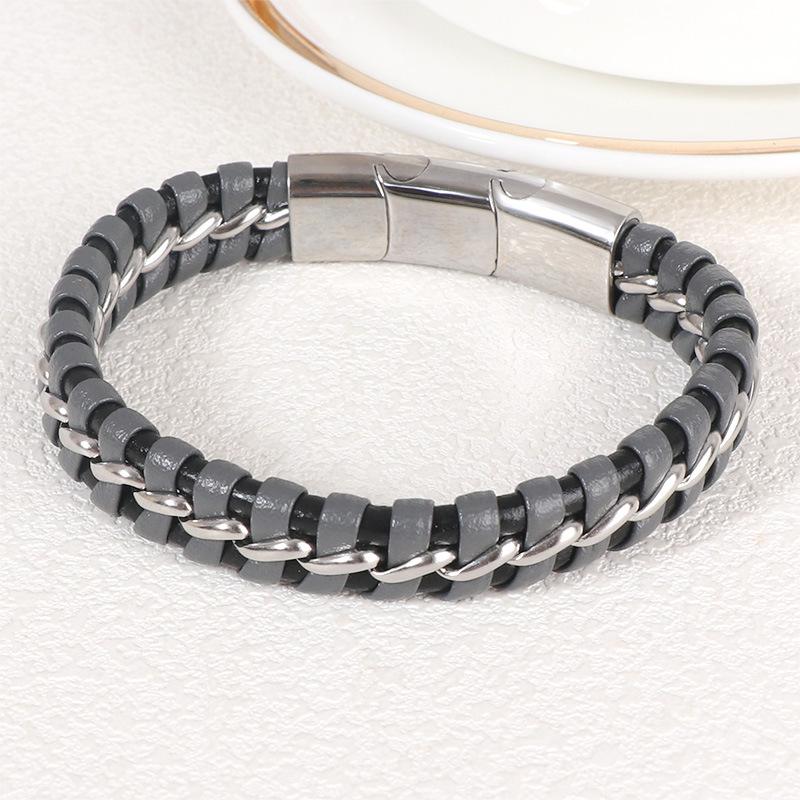 

Винтажный браслет из нержавеющей стали и кожи с магнитной застежкой для мужчин