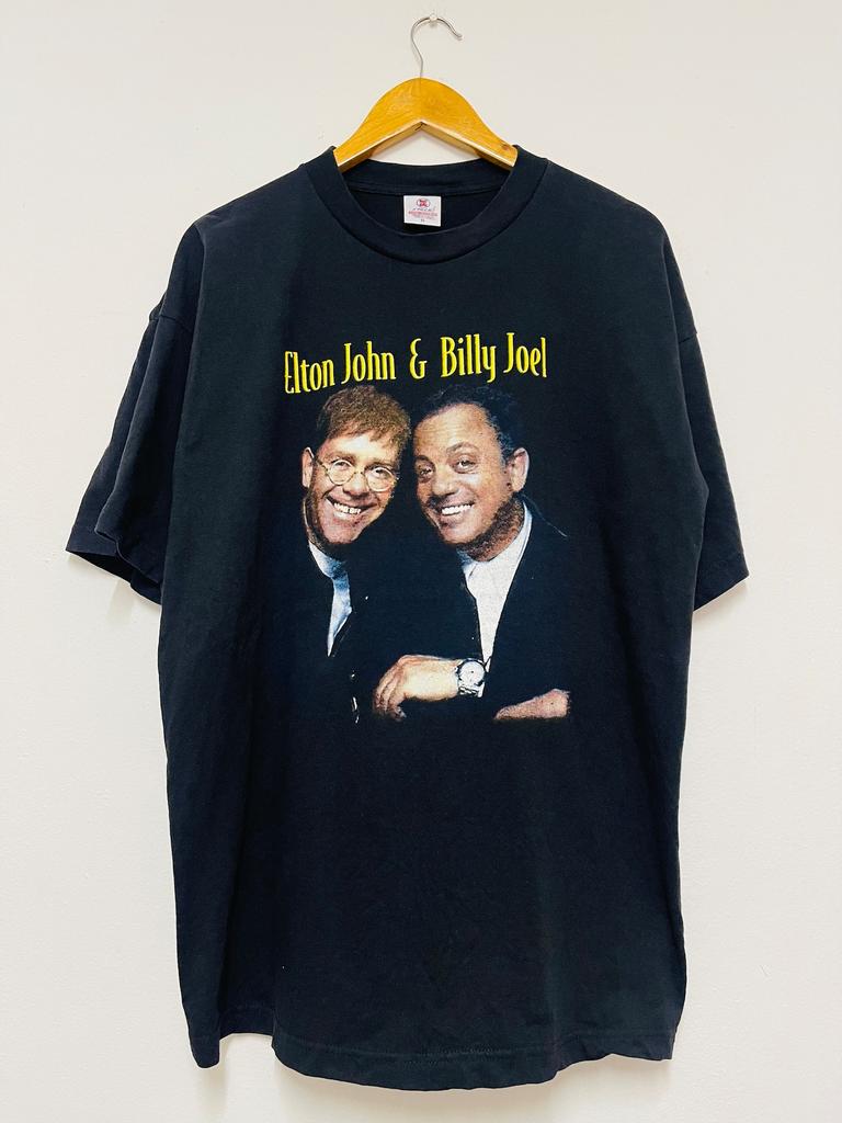 Vintage 00s Elton John & Billy Joel : Face To Face 2001 T-Shirt / Pop Music / Power Pop / Pianist / Streetwear / Black / XL
