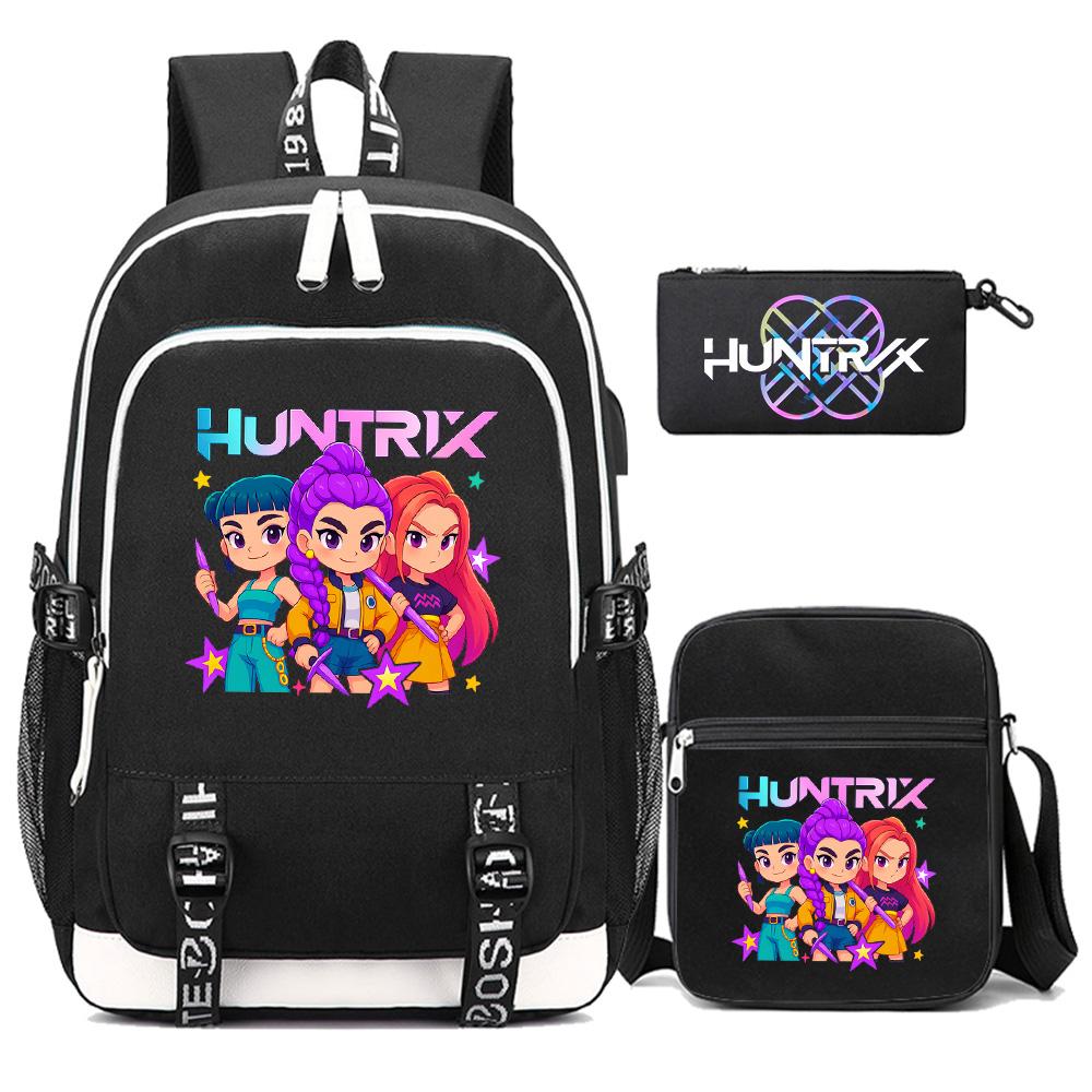 3Pcs/set Anime Cartoon Kpop Printed Backpack with Shoulder Bag Pencil Case for Teenager Girl Boy Bookbag Large Capacity Waterproof Travel Bag Kid Gift