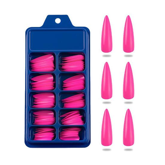 100 szt./zestaw Pełnoklejące Szpiczaste Sztuczne Paznokcie Jednolity Kolor Naklejki Manicure Akcesoria