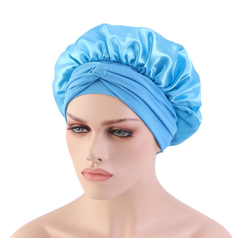 Hot-selling imitation silk wide-brimmed nightcap, satin streamer round hat, hair care headscarf hat