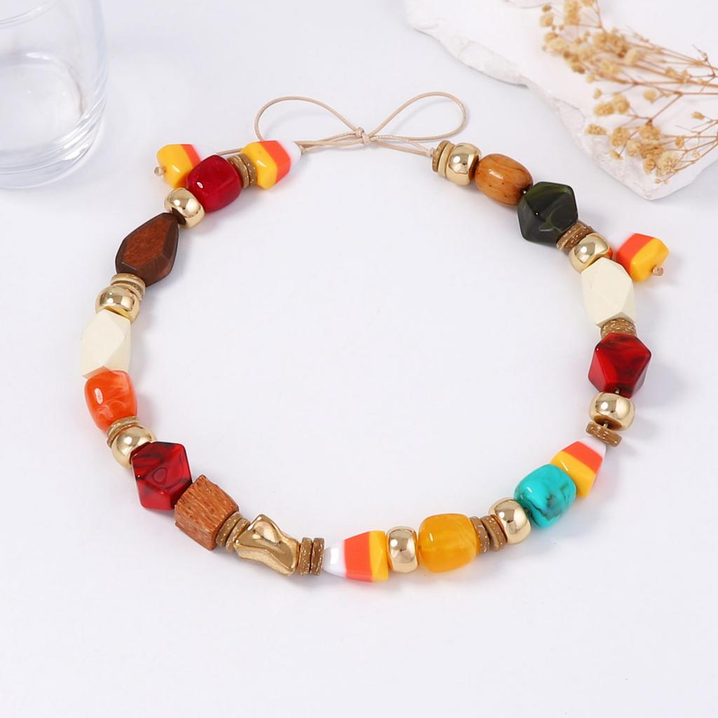 European and American Simple Fashion Kaleidoscope Tether Necklace String Geometric Wood Beads CCB Pumpkin Slice Color Women's Necklace
