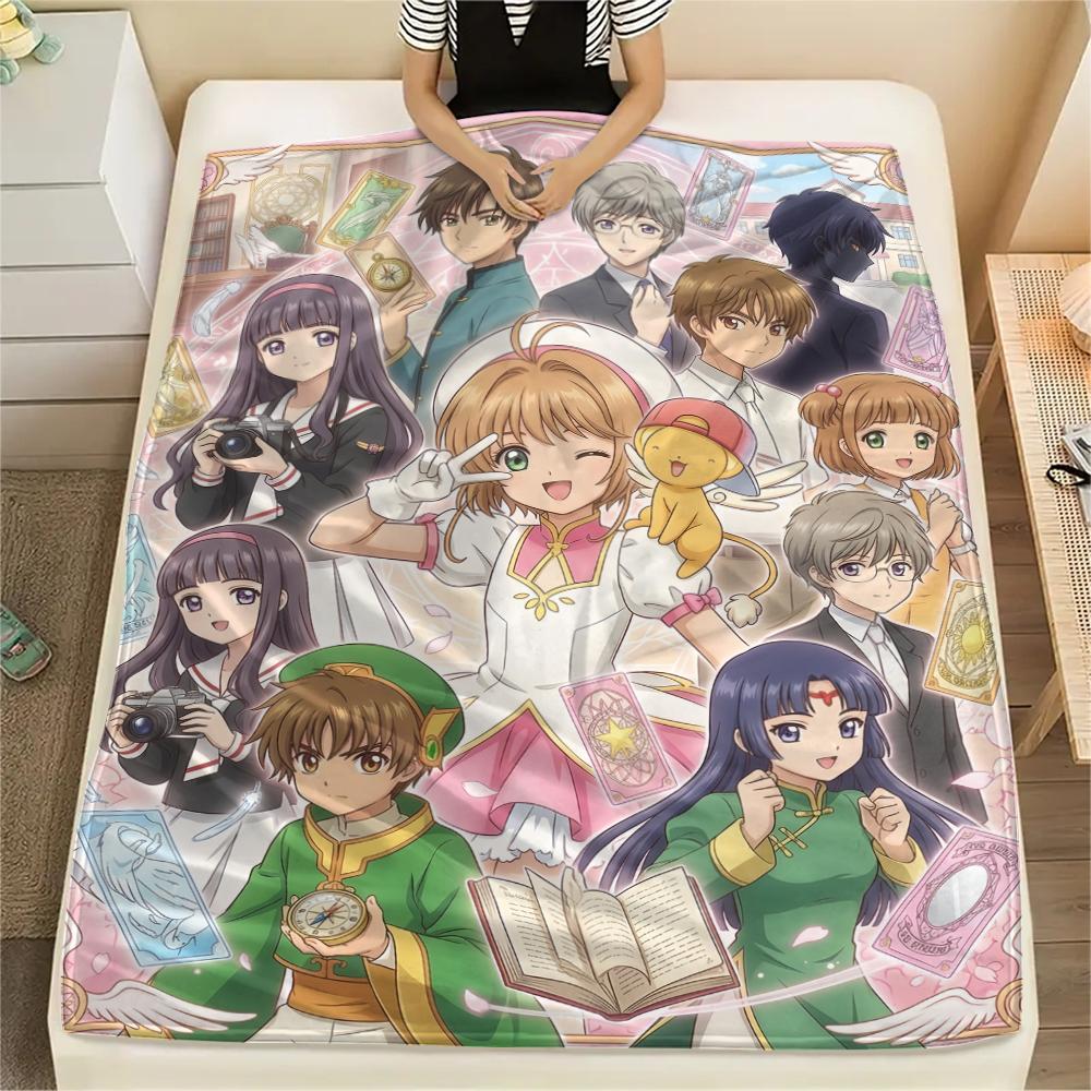Cardcaptor Sakura Group & Magical Pattern Flannel Blanket, Comfortable for All Seasons, Home Decor, Warmth and Comfort, Perfect for Gifts.