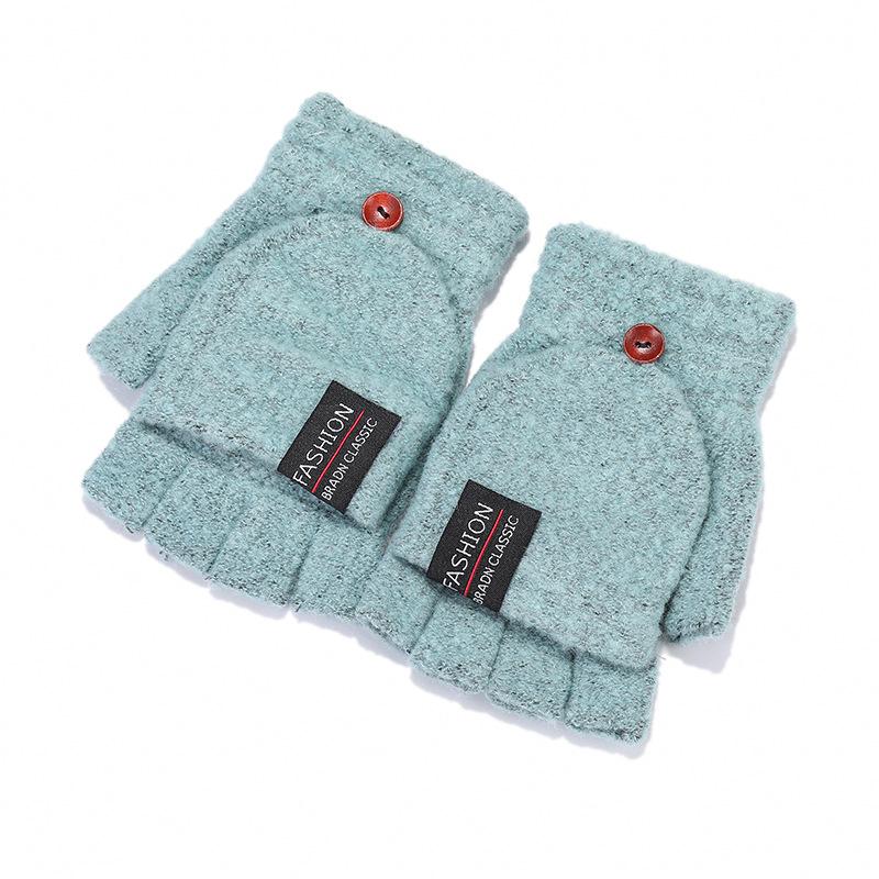 Winter New Knitted Flip Half-finger Gloves Men's and Women's Reverse Cover Thermal Gloves Thickened Gloves