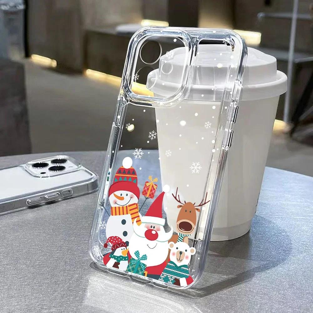 Santa Claus Elk Deer Christmas Tree Clear Phone Case For iPhone 16 15 14 13 12 11 Pro Max XS X XR 7 8 Plus SE2 Soft Bumper Cover