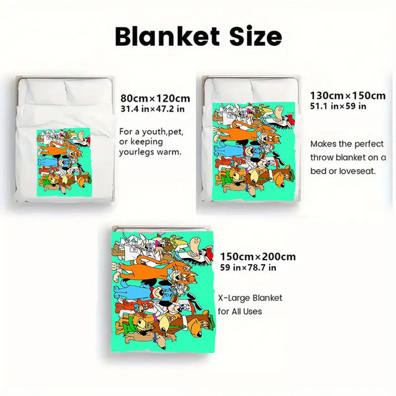 Vibrant Cartoon Animal Print 2D Flat Pattern Flannel Blanket High quality All Seasons Warmth and Comfort Perfect for Christmas Gifts.