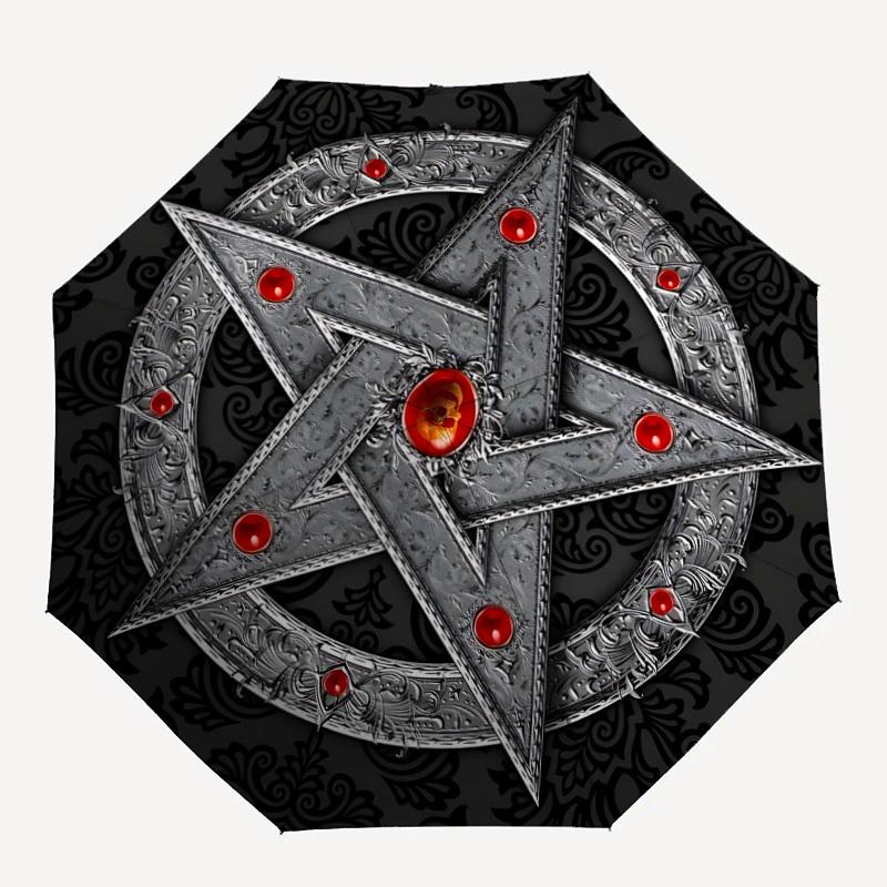 1pc Witchcraft Symbol Automatic Folding Umbrella, Lightweight Retractable Compact Travel Umbrella, 8-Rib Sturdy Frame059