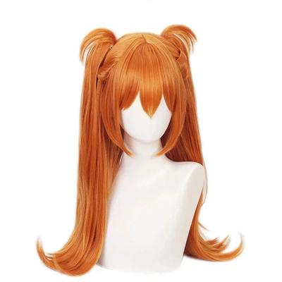 Anime Asuka Langley Soryu Cosplay Wig Long Orange Heat Resistant Synthetic Hair Wigs + Wig Cap + Headwear