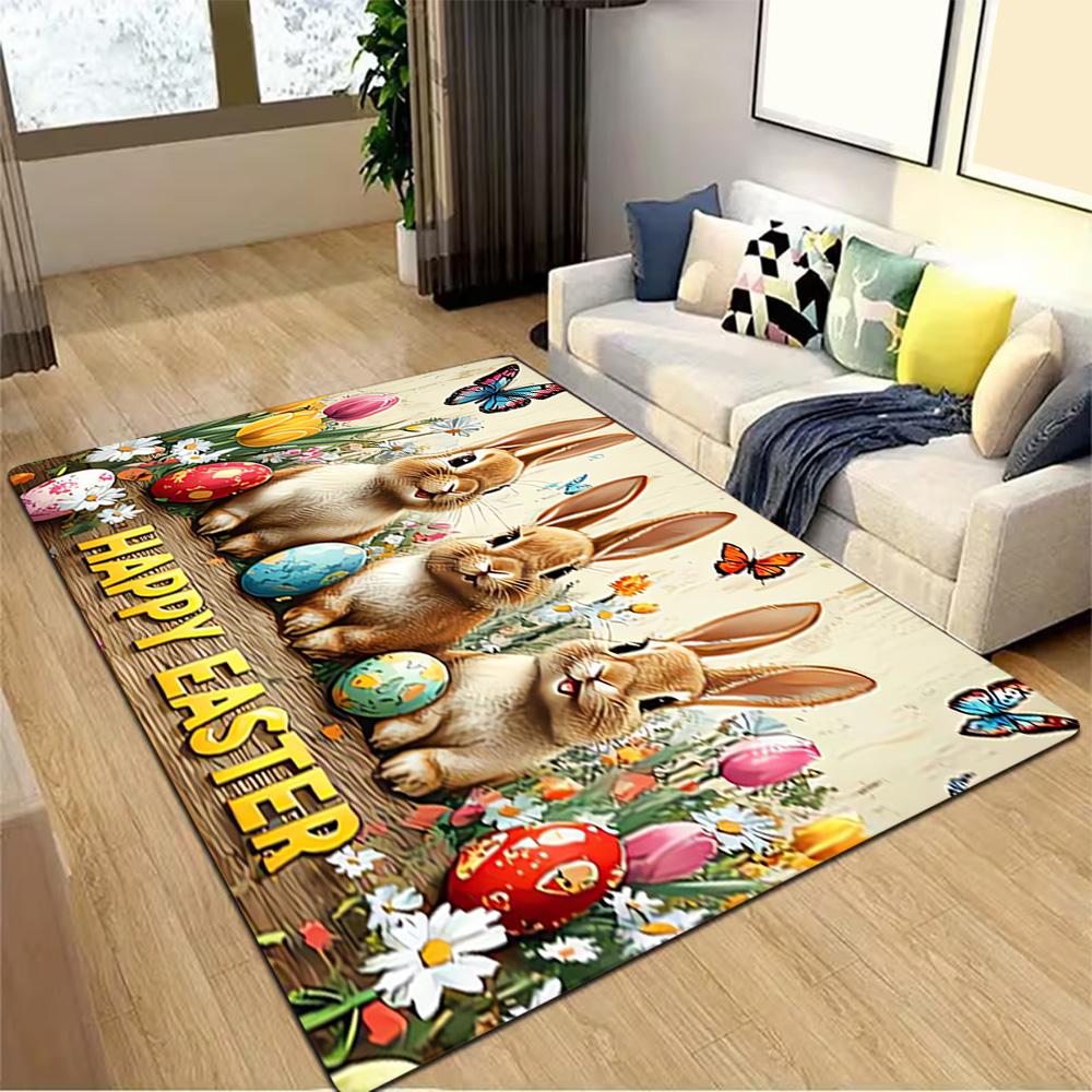 Spring Bunny Watercolor Print Decoration,Carpet,Living Room,Bedroom, Non-slip,Square rug